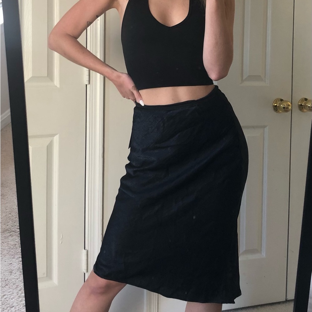 Black satin midi skirt NWT